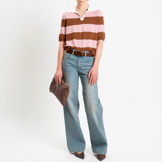 Tensione in-Maglia polo a righe - latte/rosa/choco