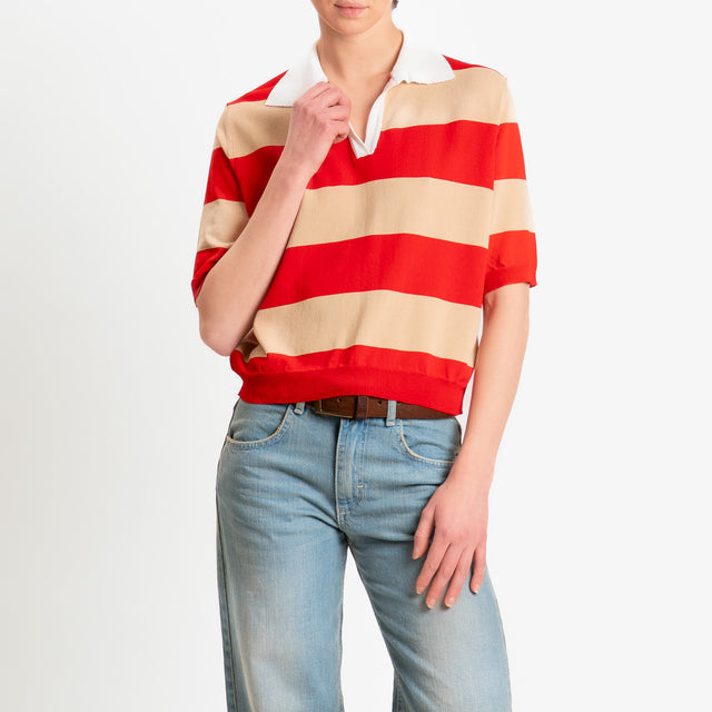 Tensione in-Maglia polo a righe - latte/miele/rosso