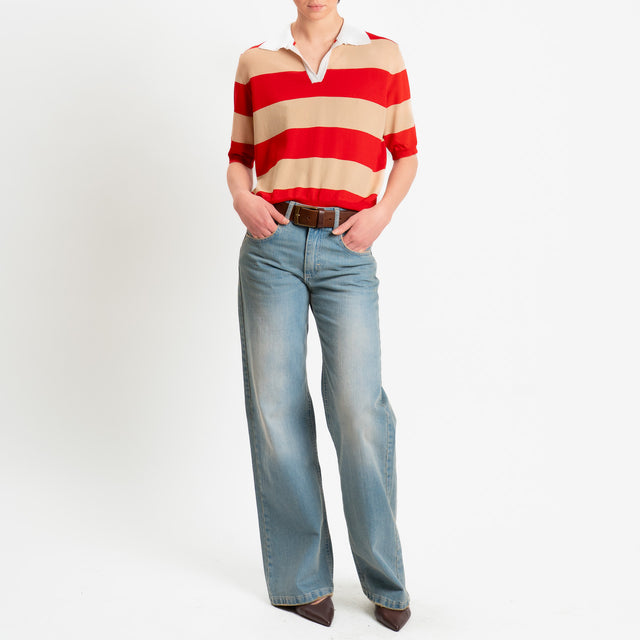 Tensione in-Maglia polo a righe - latte/miele/rosso