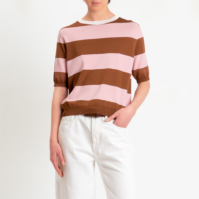 Tensione in-Maglia girocollo a righe - latte/rosa/choco