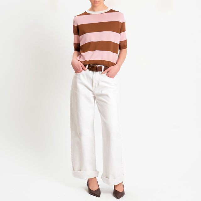 Tensione in-Maglia girocollo a righe - latte/rosa/choco