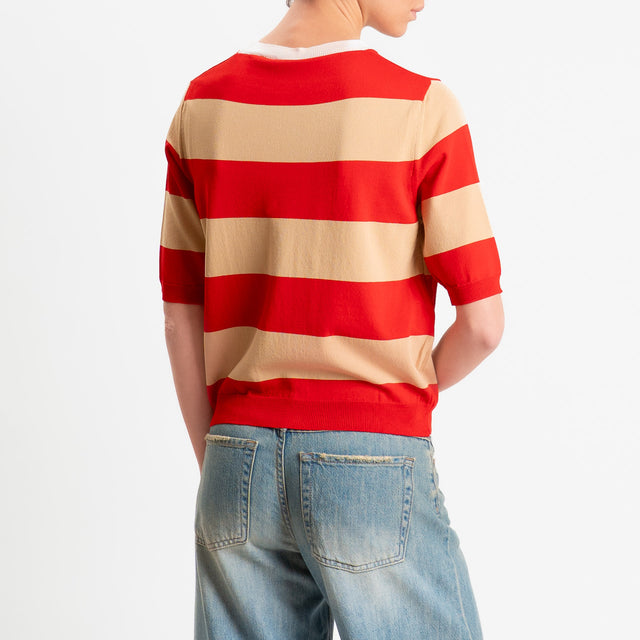 Tensione in-Maglia girocollo a righe - latte/miele/rosso