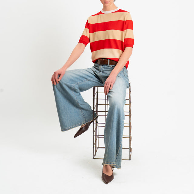 Tensione in-Maglia girocollo a righe - latte/miele/rosso