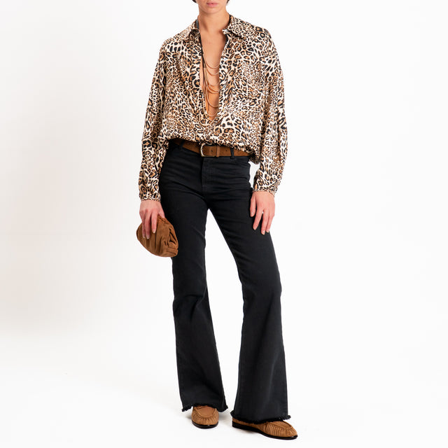 Tensione in-Pantalone sfrangiato in drill cotone - nero
