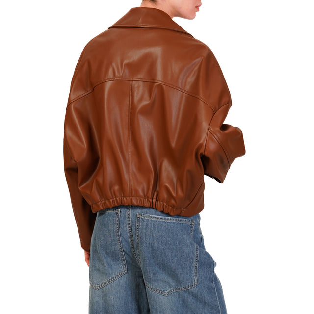 Chaqueta cruzada de piel sintética Tension in - color tabaco