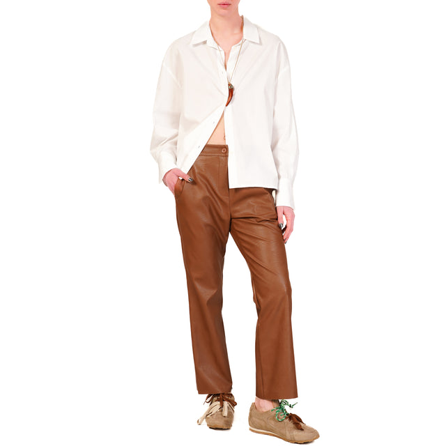 Tensione in-Pantalone similpelle invecchiata - tabacco