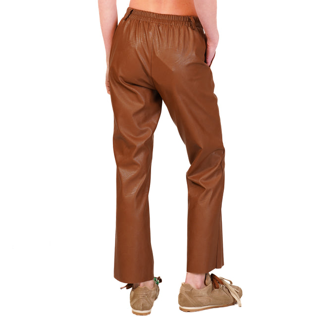 Tensione in-Pantalone similpelle invecchiata - tabacco