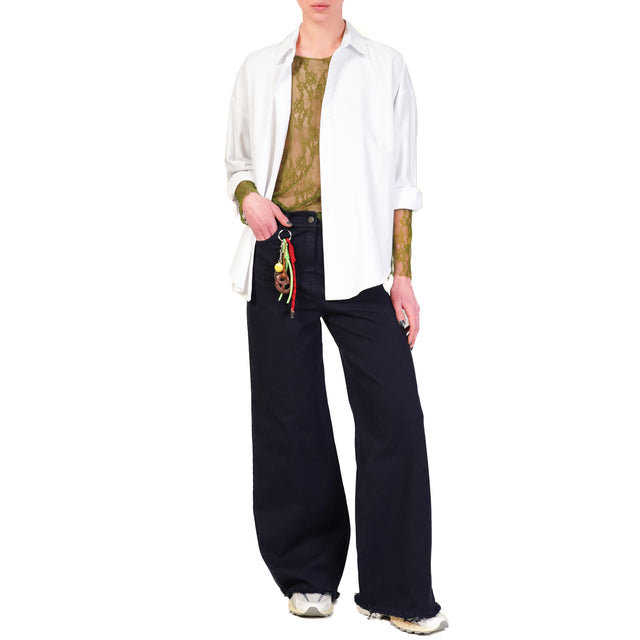 Tensione in-Pantalone palazzo sfrangiato con charms - blu