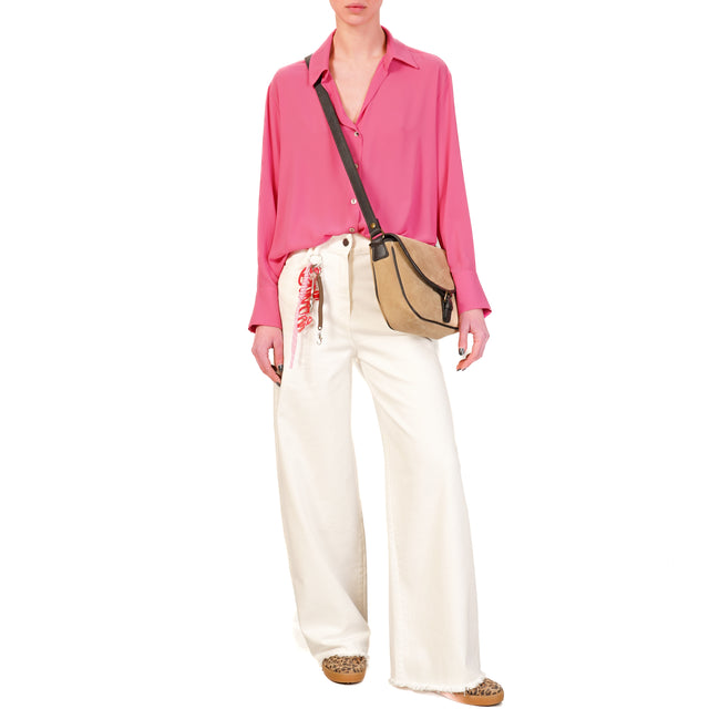 Tensione in-Pantalone palazzo sfrangiato con charms - latte