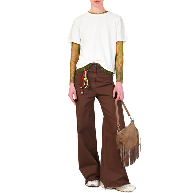 Tensione in-Pantalone palazzo sfrangiato con charms - cioccolato