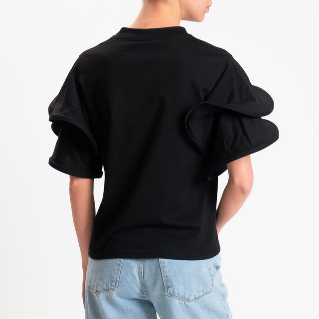 Tensione in-T-shirt mezza manica con rouches - nero