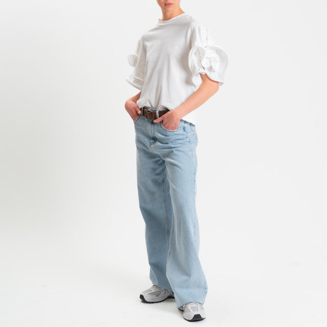 Tensione in-T-shirt mezza manica con rouches - panna