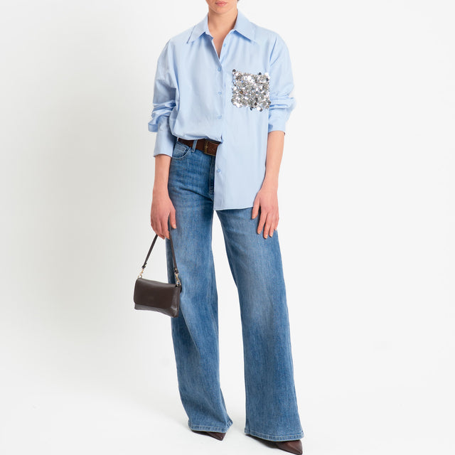 Tensione in-Camicia con taschino maxi paillettes - celeste