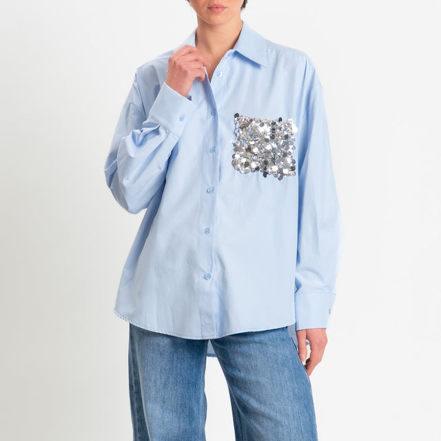 Tensione in-Camicia con taschino maxi paillettes - celeste