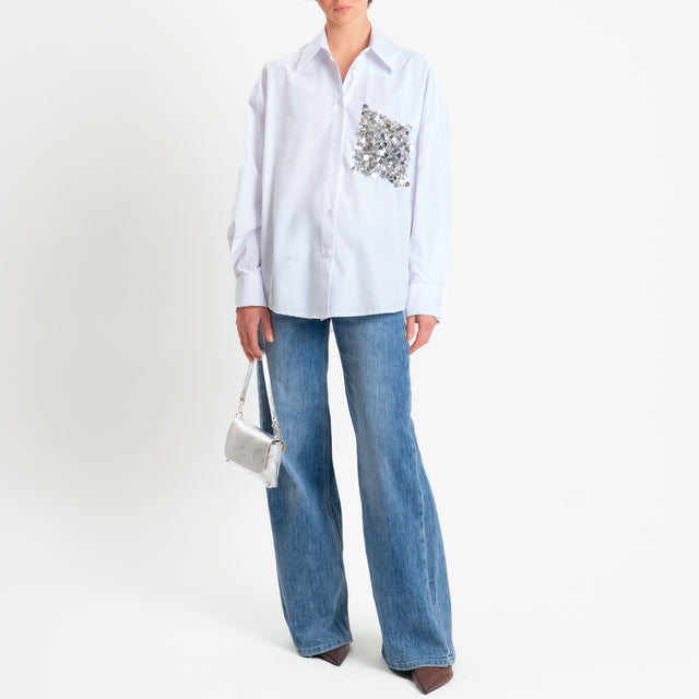 Tensione in-Camicia con taschino maxi paillettes - bianco