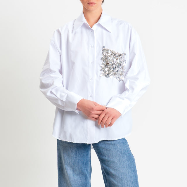 Tensione in-Camicia con taschino maxi paillettes - bianco