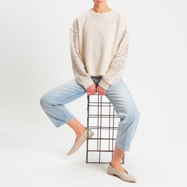 Tensione in-Felpa doppio tessuto manica in pizzo - panna/burro