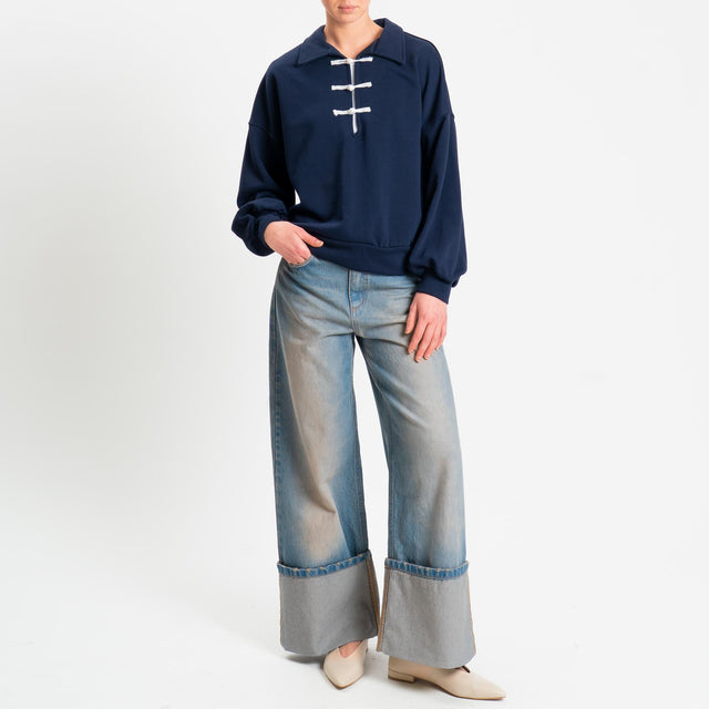 Tensione in-Felpa mandarin scollo v - blu