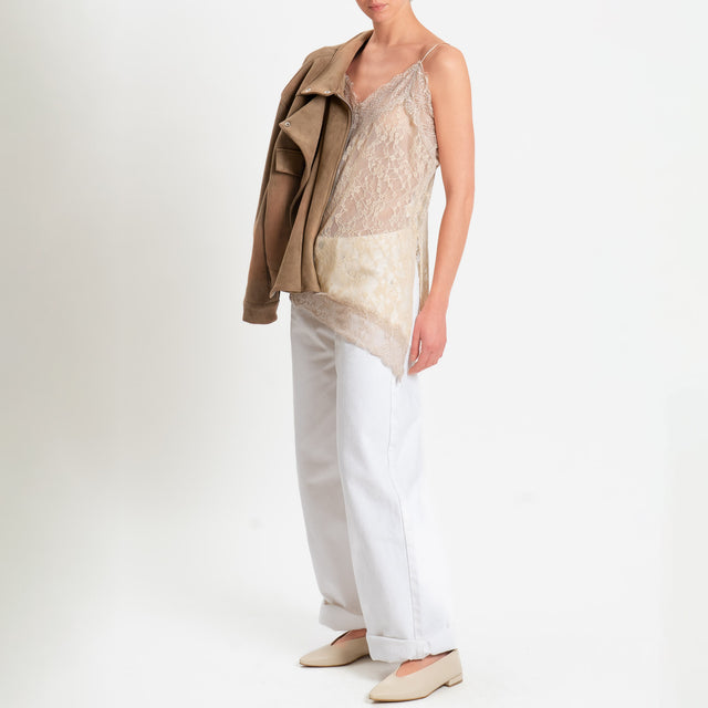 Tensione in-Top in pizzo doppio scollo v - beige