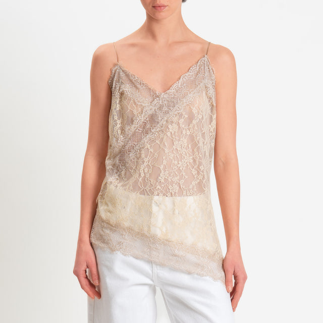 Tensione in-Top in pizzo doppio scollo v - beige