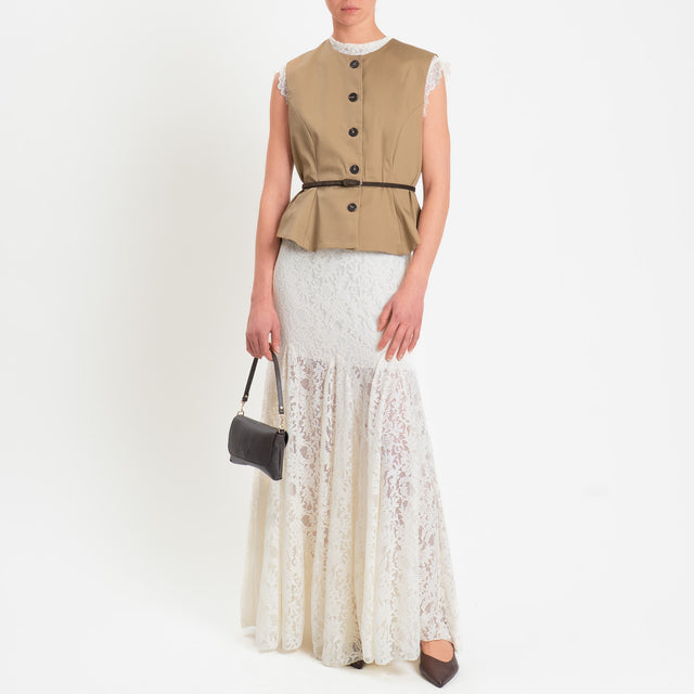 Tensione in-Abito svasato in pizzo elasticizzato - burro