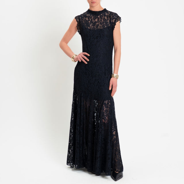 Tensione in-Abito svasato in pizzo elasticizzato - nero