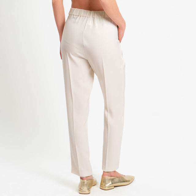 Tensione in-Pantalone straight elastico dietro tessuto fluido - latte