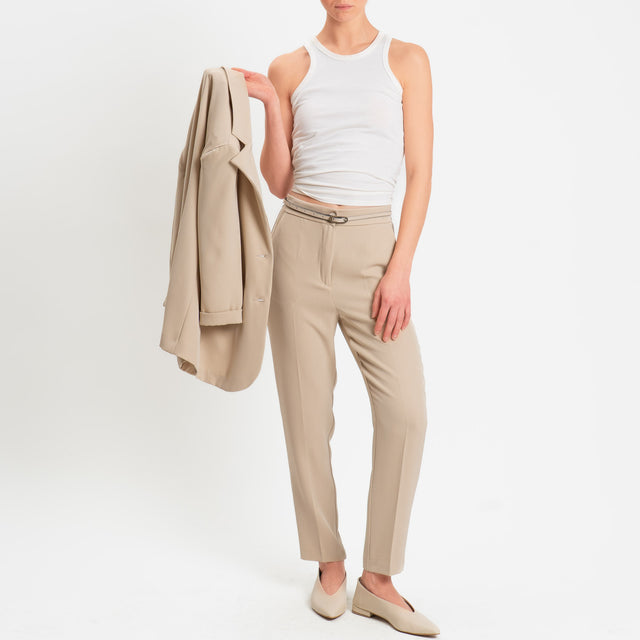 Tensione in-Pantalone straight elastico dietro tessuto fluido - beige