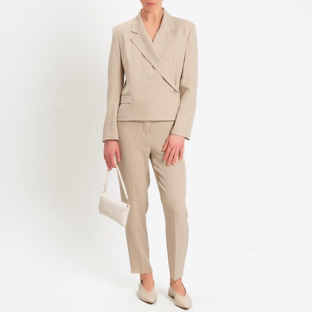 Tensione in-Pantalone straight elastico dietro tessuto fluido - beige