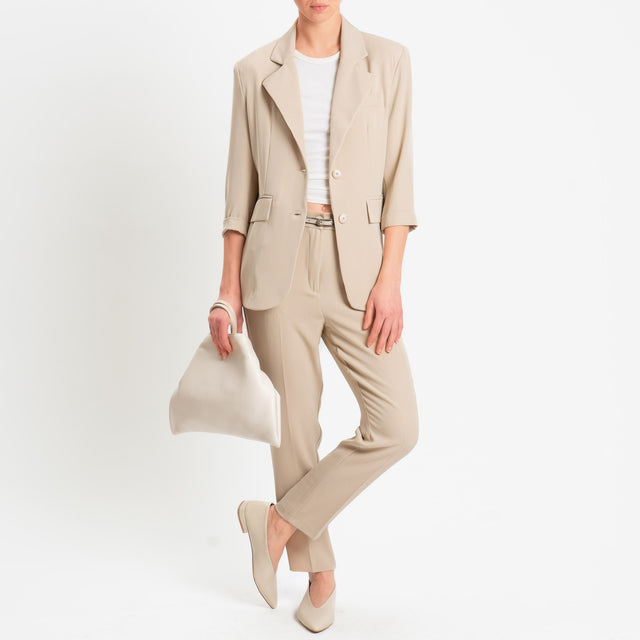Tensione in-Pantalone straight elastico dietro tessuto fluido - beige