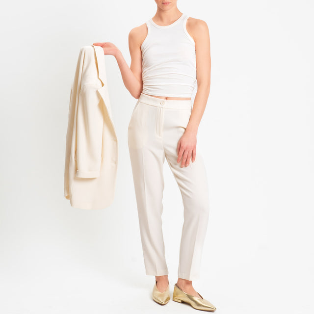Tensione in-Pantalone straight elastico dietro tessuto fluido - latte