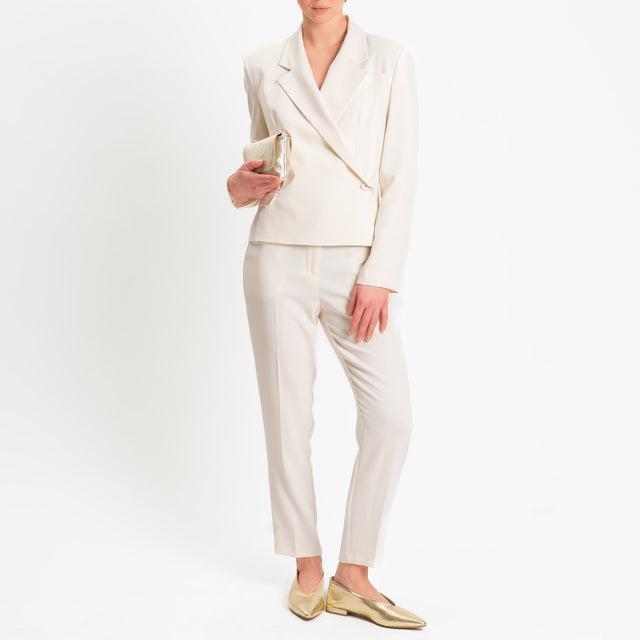 Tensione in-Pantalone straight elastico dietro tessuto fluido - latte
