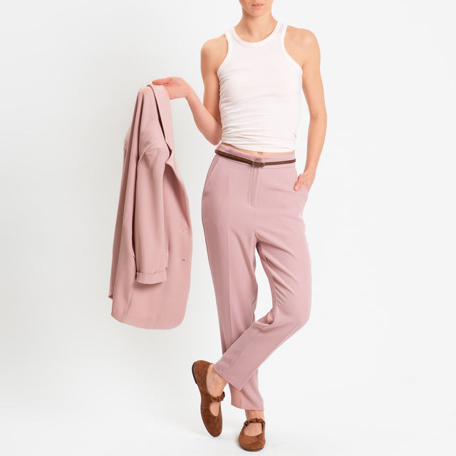 Tensione in-Pantalone straight elastico dietro tessuto fluido - rosa