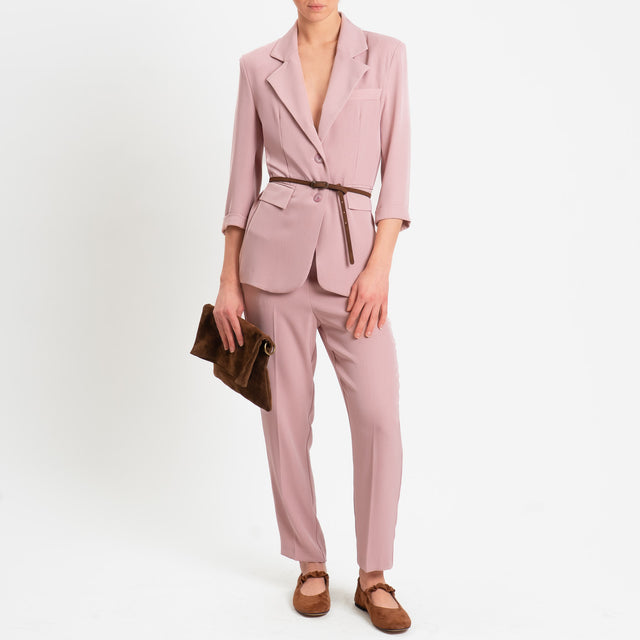 Tensione in-Pantalone straight elastico dietro tessuto fluido - rosa