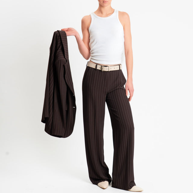 Tensione in-Pantalone wide leg gessato tessuto fluido - moro