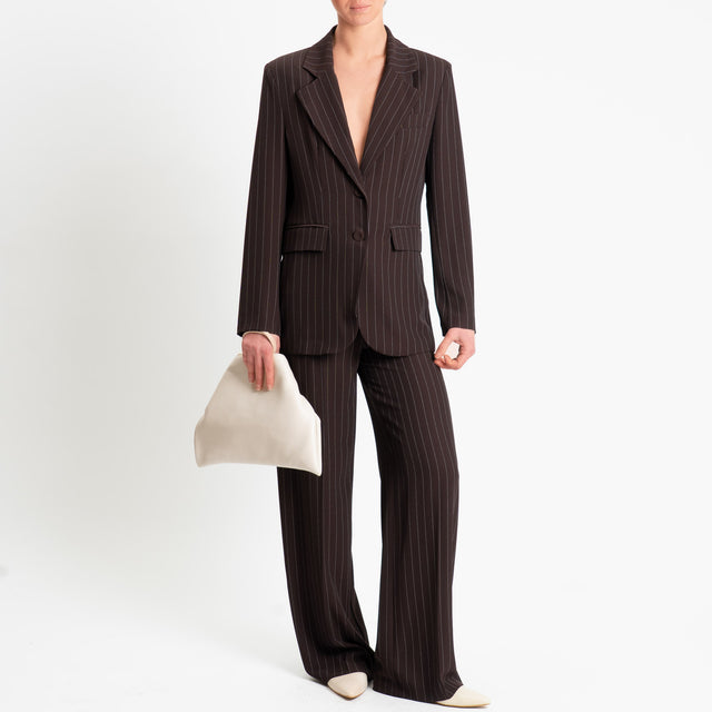 Tensione in-Pantalone wide leg gessato tessuto fluido - moro