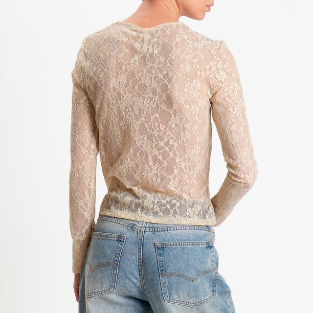 Tensione in-Blusa girocollo in pizzo - beige