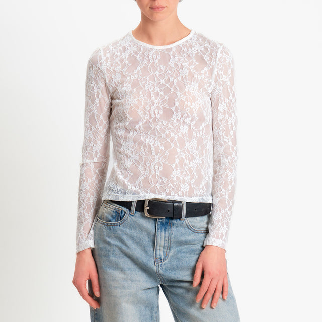 Tensione in-Blusa girocollo in pizzo - avorio