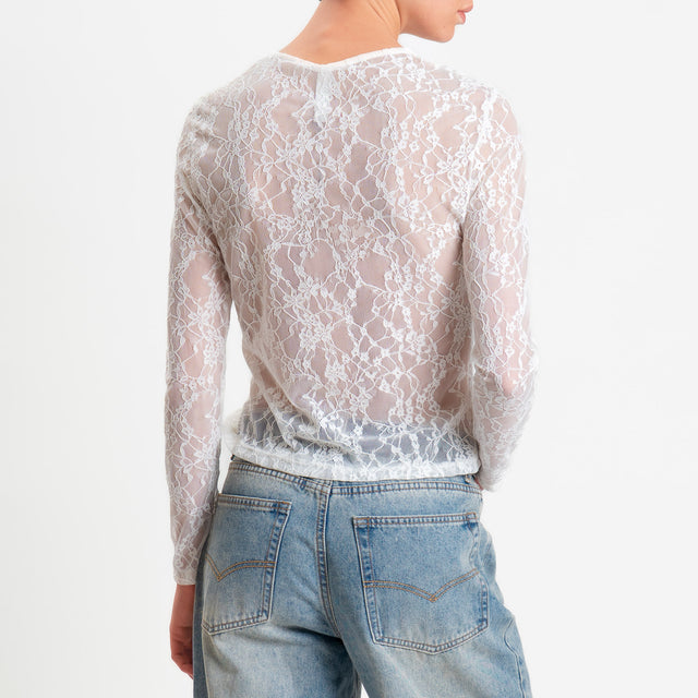 Tensione in-Blusa girocollo in pizzo - avorio