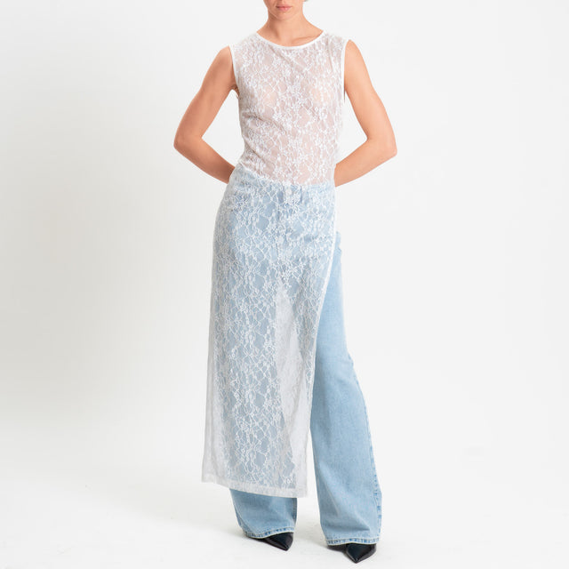 Tensione in-Abito smanicato in pizzo spacco latera - avorio