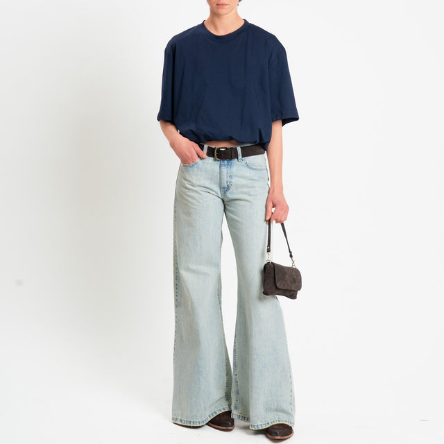 Tensione in-T-shirt girocollo elastico in vita - blu