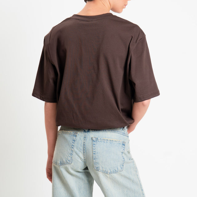 Tensione in-T-shirt girocollo elastico in vita - cioccolato