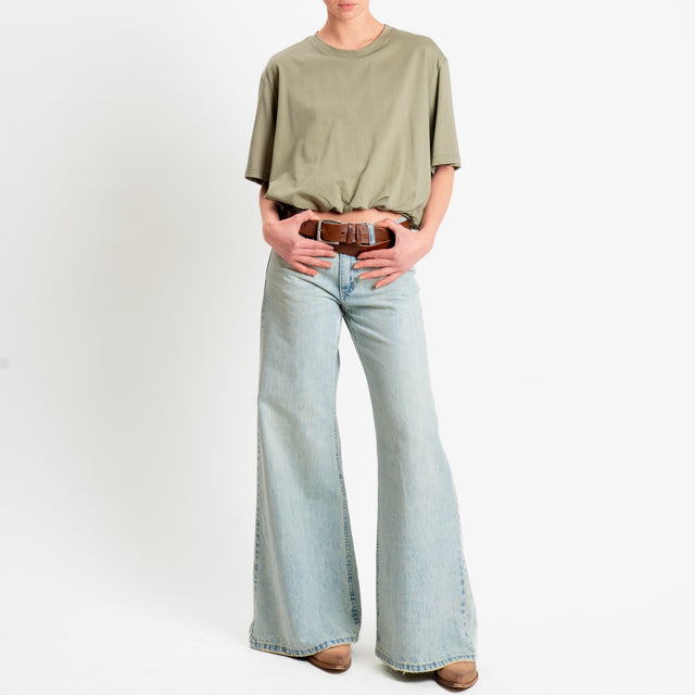 Tensione in-T-shirt girocollo elastico in vita - salvia