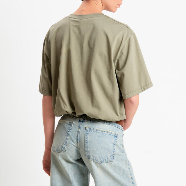 Tensione in-T-shirt girocollo elastico in vita - salvia