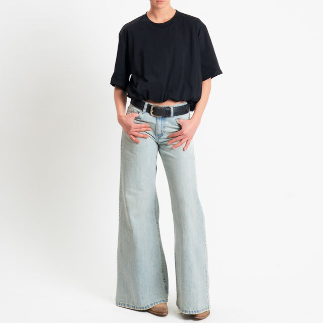 Tensione in-T-shirt girocollo elastico in vita - nero