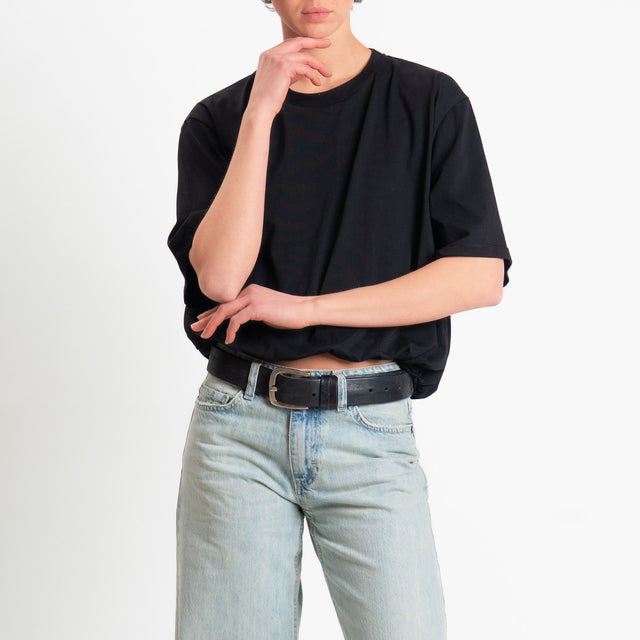 Tensione in-T-shirt girocollo elastico in vita - nero