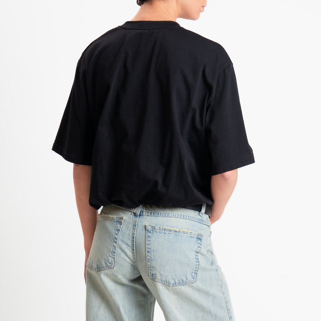 Tensione in-T-shirt girocollo elastico in vita - nero