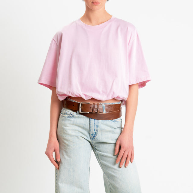 Tensione in-T-shirt girocollo elastico in vita - rosa