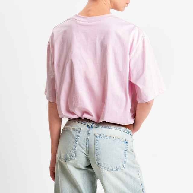 Tensione in-T-shirt girocollo elastico in vita - rosa