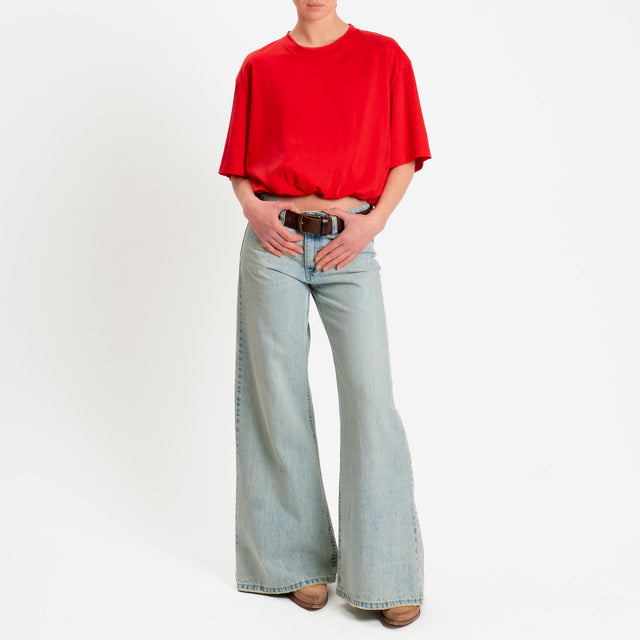 Tensione in-T-shirt girocollo elastico in vita - rosso